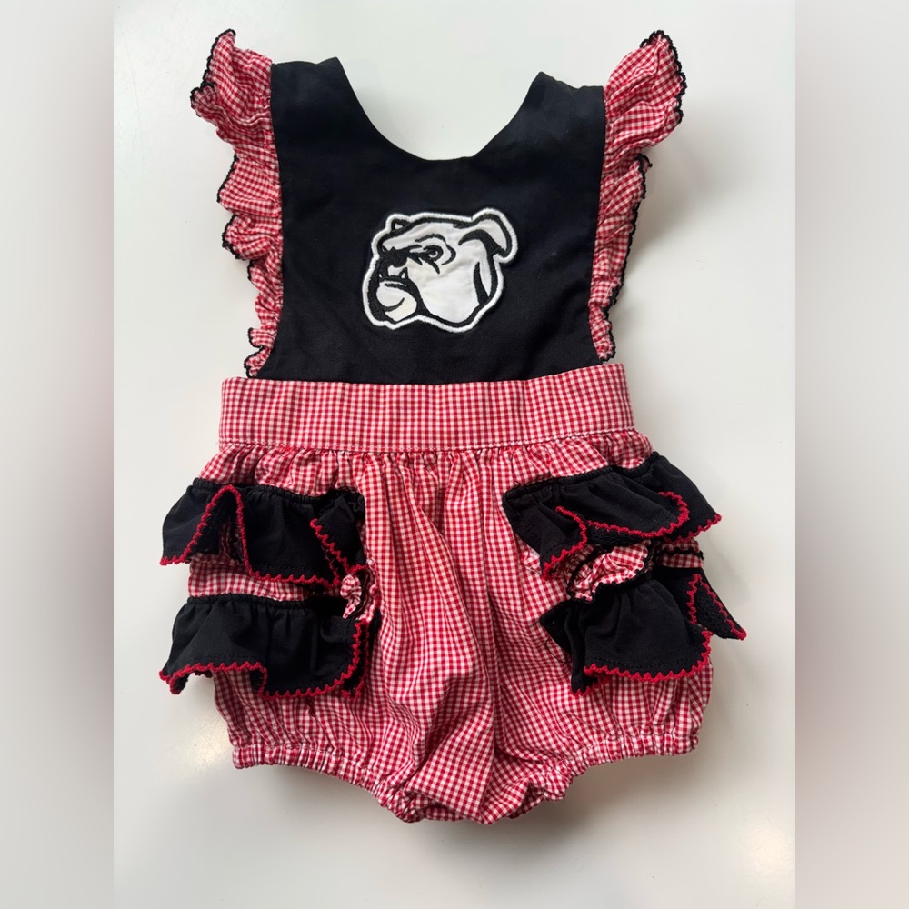 Red and Black UGA Bulldog Baby Romper